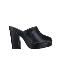 FRAME Elio Black Leather Clogs Platform Heels Mules Size 38