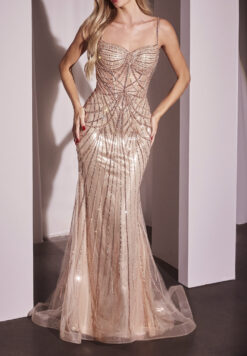 Ladivine CD764 Pearlized Long Beaded Corset Bodice Prom Gown Evening Dress