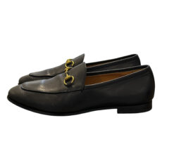 Gucci Jordaan Black Leather GG Horsebit Slip On Loafers Shoes Size 37