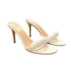 GIANVITO ROSSI Bijou White Leather Padded Strap Mules Heels Sandals 38.5
