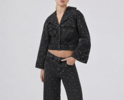 Hayley Menzies NWT Studded Acid Wash Black Denim Bell Sleeve Jacket XS $665