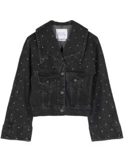 Alternative view of Hayley Menzies NWT Studded Acid Wash Black Denim Bell Sleeve Jacket XS $665