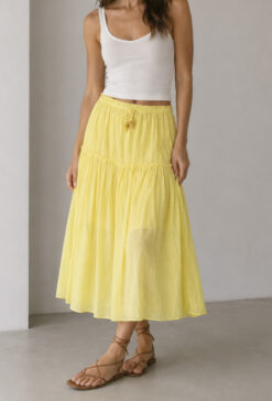 Kerri Rosenthal Yellow Cotton Tiered Gauze Midi Skirt Size XS