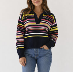 Kerri Rosenthal NWT Sydney Striped Cashmere Blend Pullover Polo Sweater XS