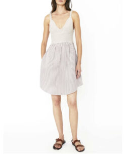 Kule NWT The Esmee Crochet Beige Striped V-Neck Mini Dress Size XS NEW