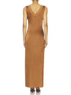 Alternative view of Lioness NWT Simi Umber Brown Satin Lace Trim Maxi Slip Dress Large
