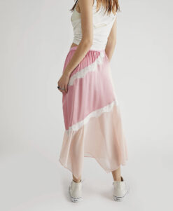 Alternative view of Love Shack Fancy Marten Pink Satin Lace Midi Maxi Skirt Size Small