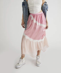 Love Shack Fancy Marten Pink Satin Lace Midi Maxi Skirt Size Small