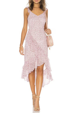 LoveShackFancy Meave Pink Floral Silk Chiffon Sleeveless V-Neck Midi Dress Size 4