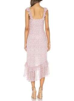 Alternative view of LoveShackFancy Meave Pink Floral Silk Chiffon Sleeveless V-Neck Midi Dress Size 4