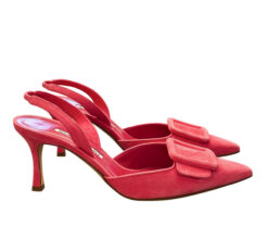 Alternative view of Manolo Blahnik Maysli 70 Bright Pink Suede Slingback Heels Pumps Size 37.5