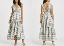 MISA Los Angeles Sandrine Striped Cotton V-Neck Maxi Dress Size XS
