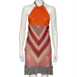 Missoni Chevron Jacquard Knit Sleeveless Halter Desiner Mini Dress 36 Italy