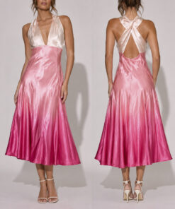 Michael Kors Collection Italy Peony Pink Silk V-Neck Midi Dress Size 10