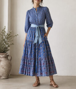 Oliphant Tuckernuck Floral Print Long Sleeve Boho Maxi Dress Size XS
