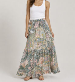 One Season Australia Floral Paisley Resort Boho Maxi Skirt Size XS
