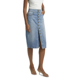 Ramy Brook Karter Blue Stretch Denim Midi Skirt Size 27 $325