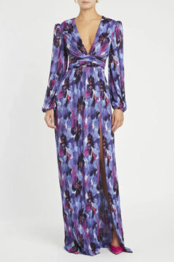 Rebecca Vallance Purple Rain V-Neck Floral Cut-Out Gown Maxi Dress Size 4