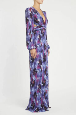 Alternative view of Rebecca Vallance Purple Rain V-Neck Floral Cut-Out Gown Maxi Dress Size 4