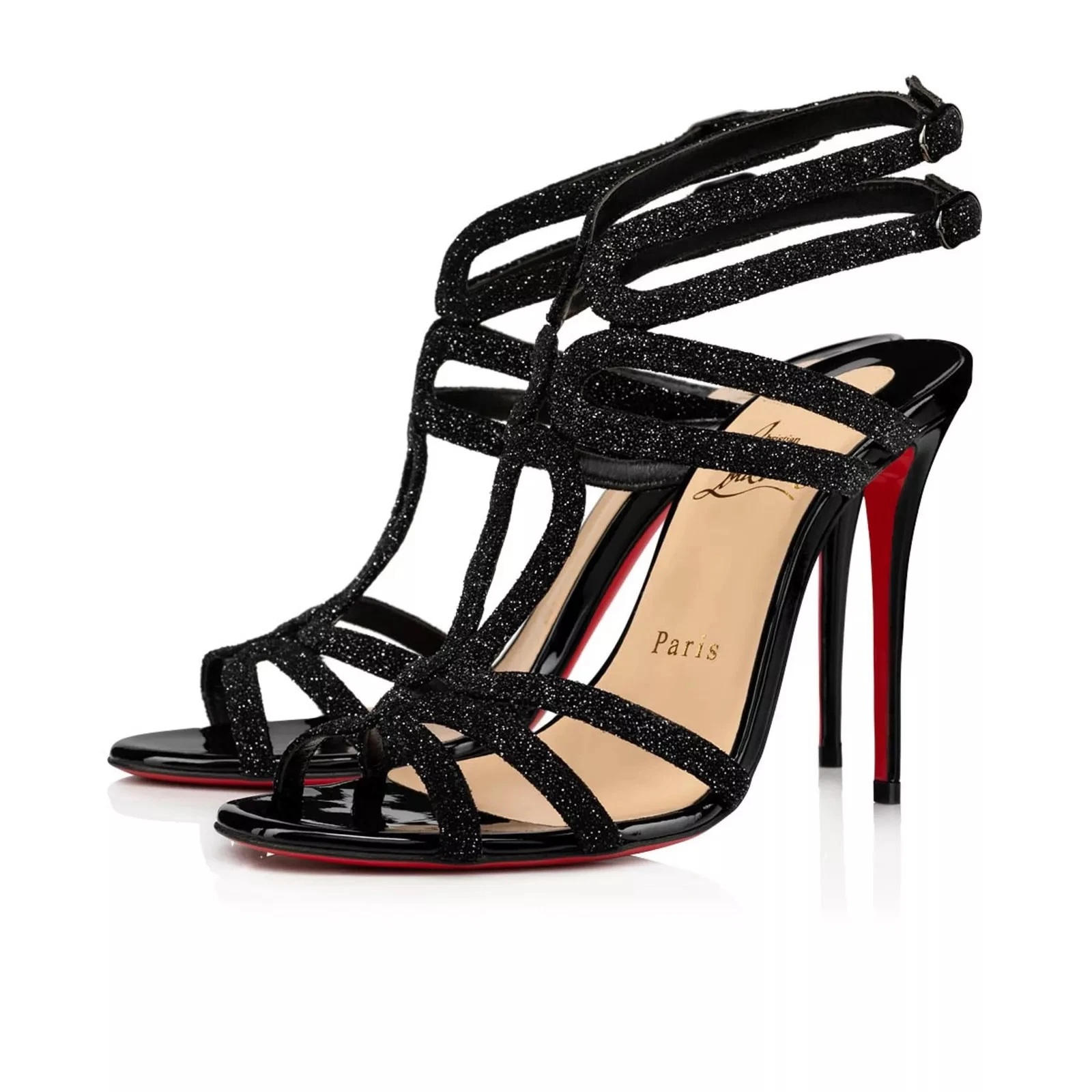 Christian Louboutin NIB Renee 100 Glitter Caged Ankle Strap Heels Sandals 39.5 - Image 7