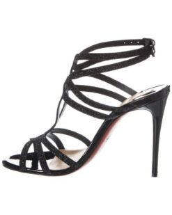 Alternative view of Christian Louboutin NIB Renee 100 Glitter Caged Ankle Strap Heels Sandals 39.5