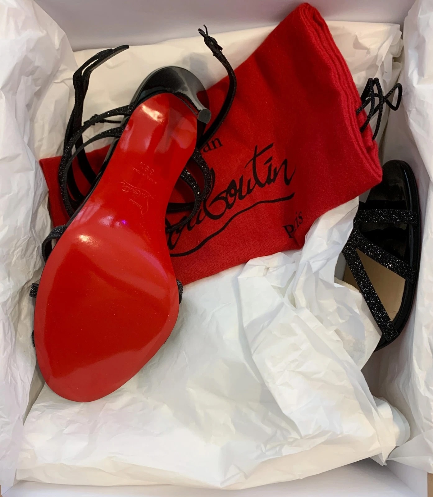 Christian Louboutin NIB Renee 100 Glitter Caged Ankle Strap Heels Sandals 39.5 - Image 4