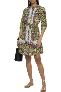 Saloni Tyra Animal Print Silk Belted Mini Shirt Dress Size 0
