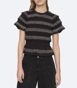 SEA New York NWT Mable Black Cambric Short Sleeve Smocked Top Blouse XS $250