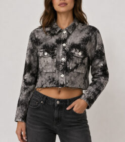 Six/Fifty Cropped Jacket Women's Gray Tie Dye Button Up Medium