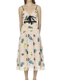 Self-Portrait Pink Floral Chiffon Midi Dress Size 2 Women's