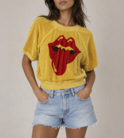 Madeworn NWT Rolling Stones Yellow Terry Short Sleeve Sweatshirt Size XS $220