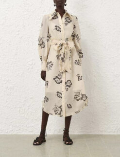 Zimmermann Ivory Floral Print Bow Tie Belted Midi Dress Size 0 $1146