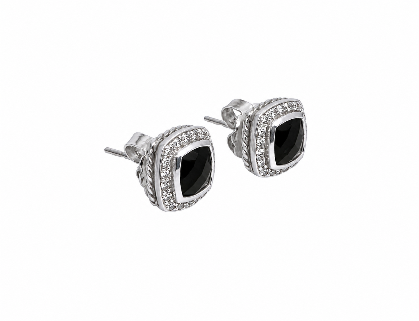 David Yurman Albion 7mm Black Onyx Diamond Stud Earrings Sterling Silver - Image 2