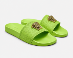 Versace Palazzo Medusa Pool Slides Neon Green Rubber Sandals EU 39.5 NIB