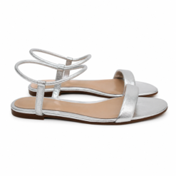 Gianvito Rossi Jaime Silver Metallic Leather Ankle Strap Flat Sandals 36.5