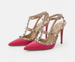 Valentino Garavani Rockstud T Strap Caged Pumps Pink Leather Heels EU 39.5