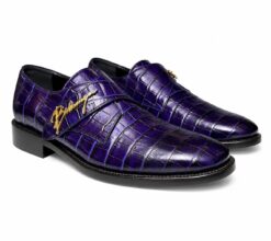 Balenciaga Croc Embossed Leather Monk Strap Dress Shoes Blue Purple Mens 40