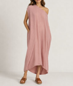 9seed Moonstone French Rose Cotton Gauze Off Shoulder Caftan Maxi Dress One Size