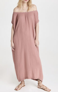 Alternative view of 9seed Moonstone French Rose Cotton Gauze Off Shoulder Caftan Maxi Dress One Size