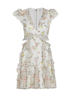 Alternative view of Alice + Olivia Mitzi Floral Cutout Ruffle Mini Dress NWT Women's Size 6