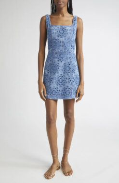 Alice + Olivia Maryann Blue Floral Cutout Denim Mini Dress NWT Women's 6