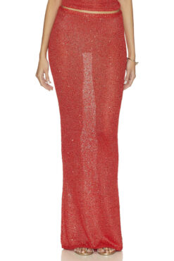 Asta Resort NEW Carolina Rossa Sequin Red Knit Maxi Skirt Size XS