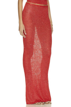 Alternative view of Asta Resort NEW Carolina Rossa Sequin Red Knit Maxi Skirt Size XS