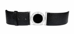 Alternative view of Bvlgari Black Pebbled Leather Belt Silver Logo Buckle Women's Size 90/36
