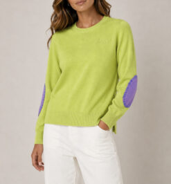 Kerri Rosenthal Patchwork Pullover Neon Yellow Crew Neck Sweater XS NWT