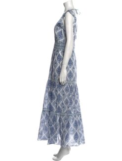 Alternative view of Intermix Blue Printed Chiffon V-Neck Long Maxi Dress Size 4