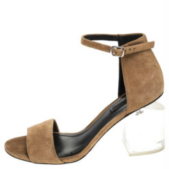 Alexander Wang Abby Lucite Tilt Heel Sandals Beige Suede Ankle Strap EU 38