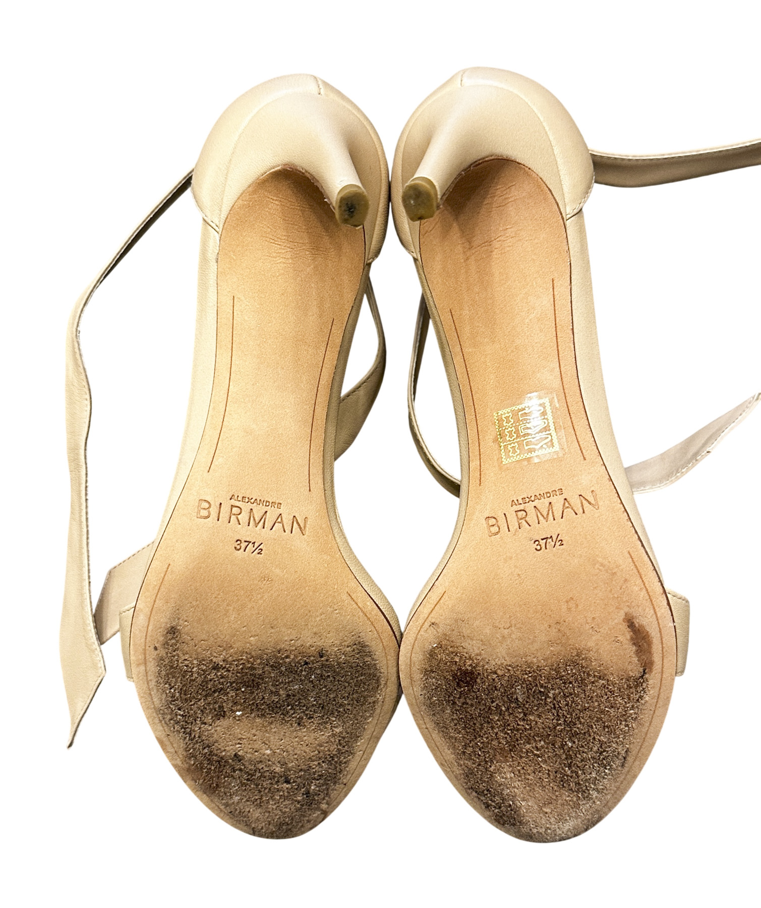 Alexandre Birman Clarita Bow Sandals Nude Leather Size 37.5 Ankle Strap Heels - Image 6