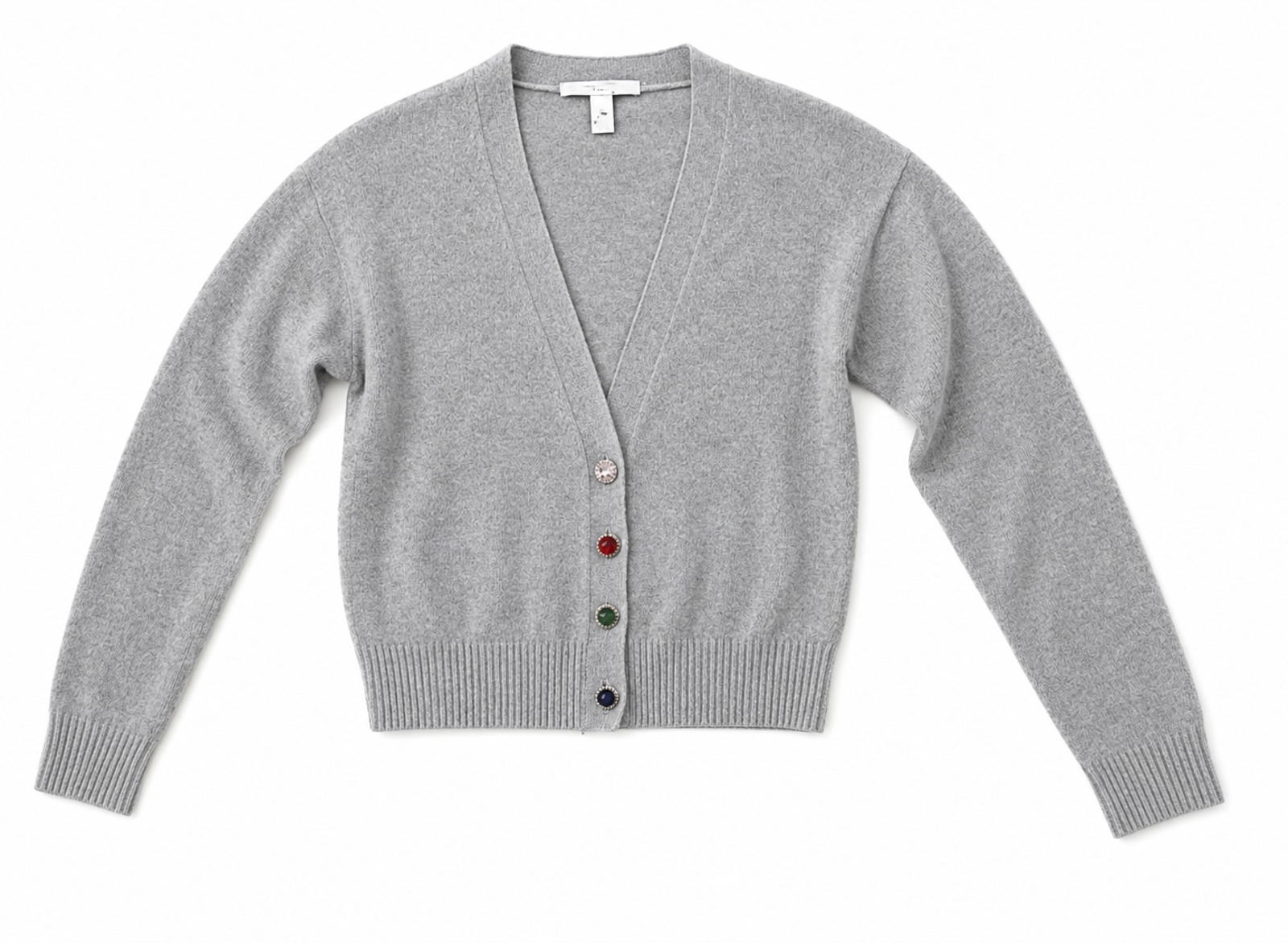 Autumn Cashmere 100% Cashmere Gray Jewel Button V Neck Cardigan Sweater XS - Image 2