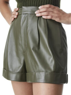 Alice + Olivia Conry Olive Lamb Leather Pleated Cuff Shorts Women's Size 0 NWT
